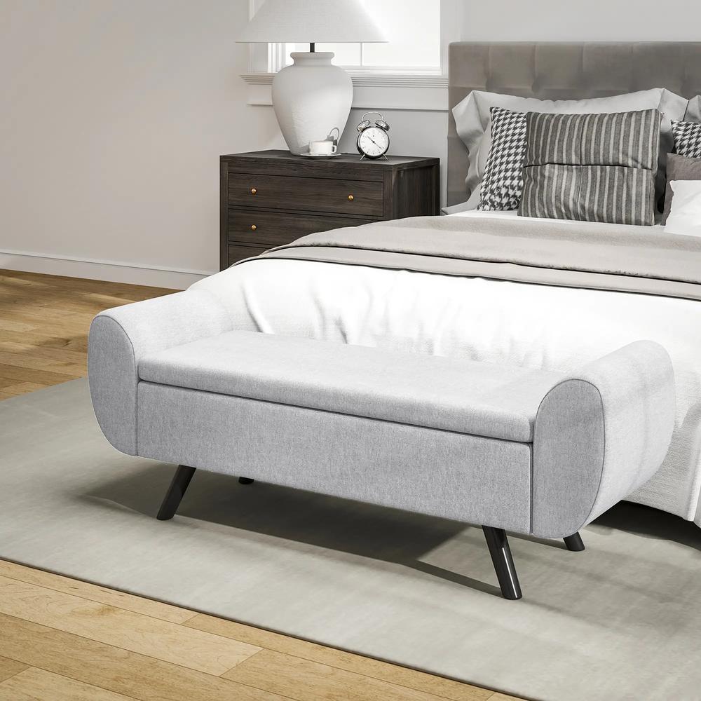 HOMCOM Storage Ottoman with Armrest, Window Seat, Upholstered Linen Storage Bench with Rubberwood Legs, Footstool for Bedroom Living Room, Hallway Additional View 8