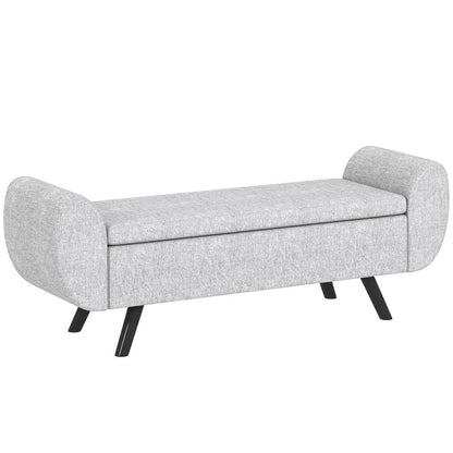 HOMCOM Storage Ottoman with Armrest, Window Seat, Upholstered Linen Storage Bench with Rubberwood Legs, Footstool for Bedroom Living Room, Hallway