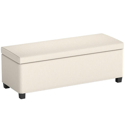 HOMCOM Storage Ottoman Bench, Corduroy Storage Chest Box with Wooden Legs, 112cm Bed End Bench for Living Room, Bedroom, Entryway, Hallway, Beige Additional View 11