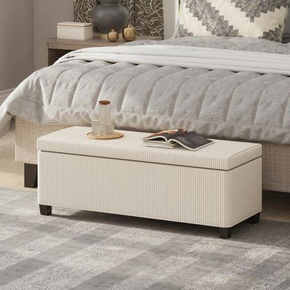 HOMCOM Storage Ottoman Bench, Corduroy Storage Chest Box with Wooden Legs, 112cm Bed End Bench for Living Room, Bedroom, Entryway, Hallway, Beige Additional View 2