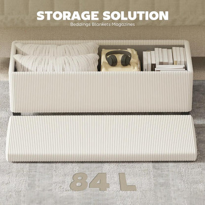 HOMCOM Storage Ottoman Bench, Corduroy Storage Chest Box with Wooden Legs, 112cm Bed End Bench for Living Room, Bedroom, Entryway, Hallway, Beige Additional View 6