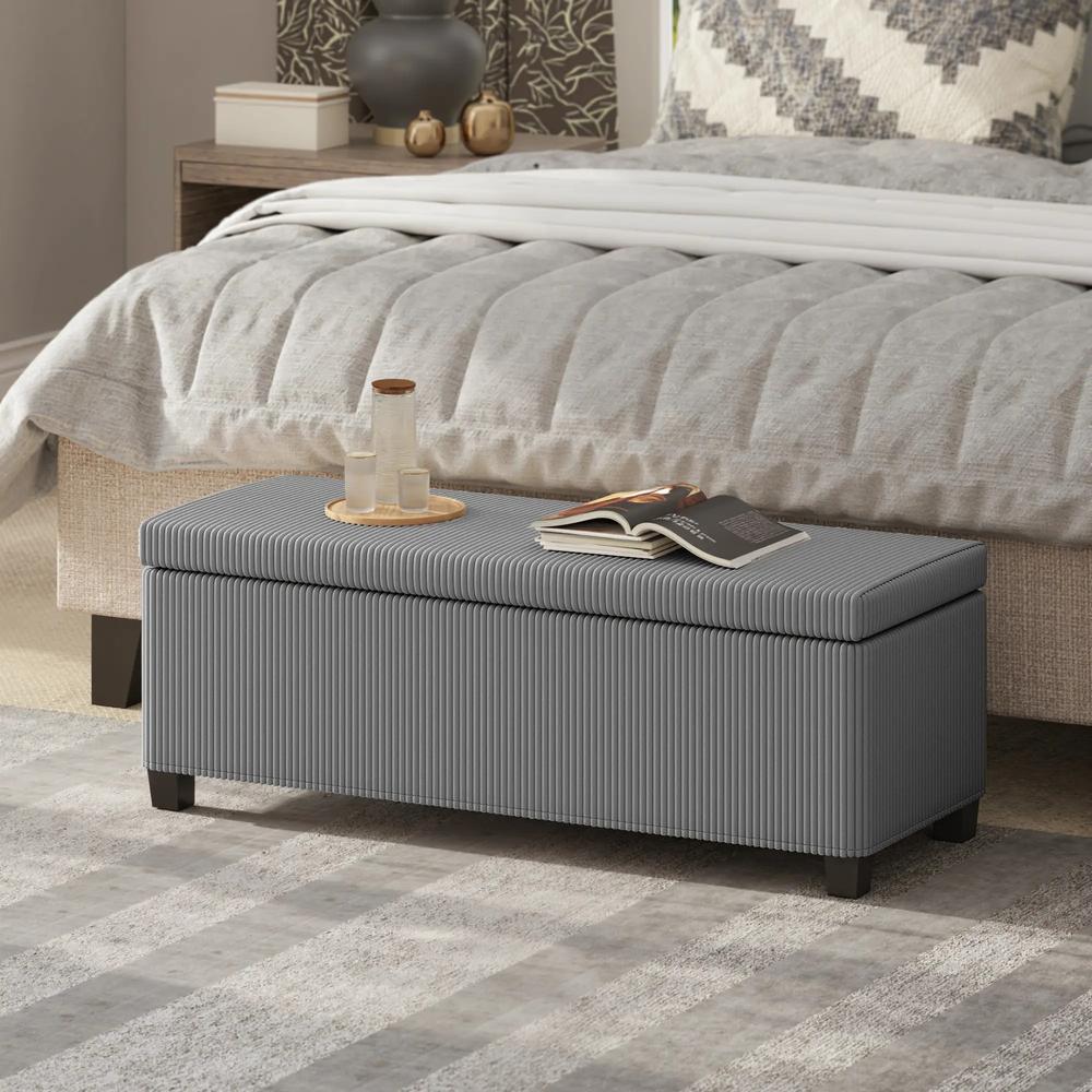 HOMCOM 84L Corduroy Storage Ottoman - Grey Additional View 2