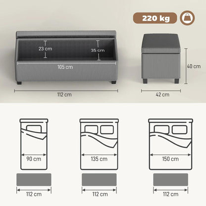 HOMCOM 84L Corduroy Storage Ottoman - Grey Additional View 3