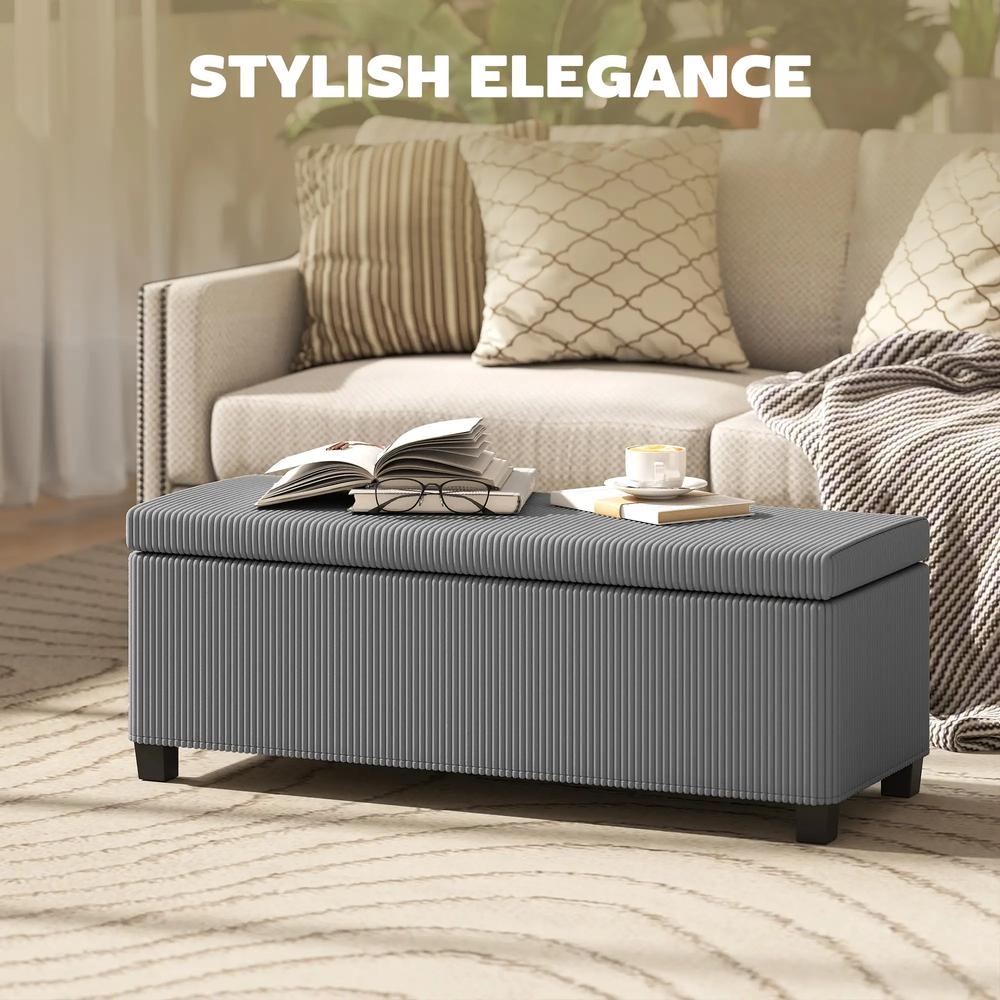 HOMCOM 84L Corduroy Storage Ottoman - Grey Additional View 4