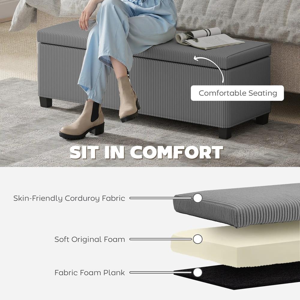 HOMCOM 84L Corduroy Storage Ottoman - Grey Additional View 5