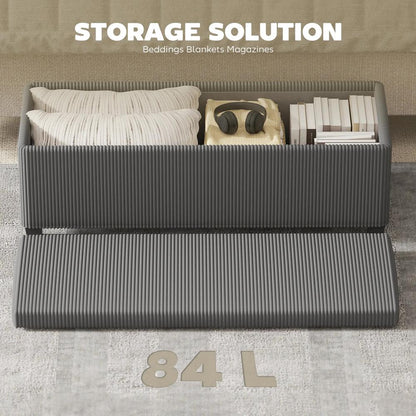HOMCOM 84L Corduroy Storage Ottoman - Grey Additional View 6