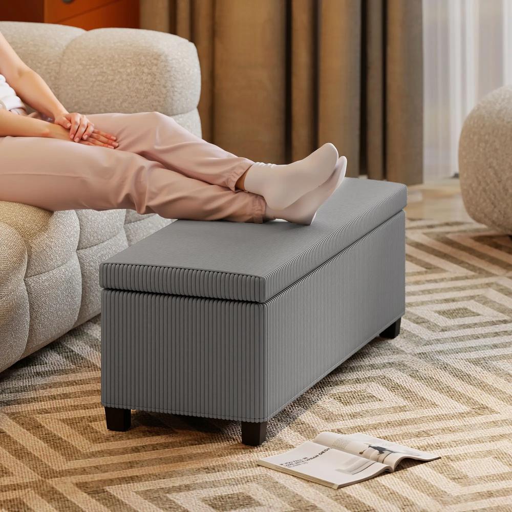 HOMCOM 84L Corduroy Storage Ottoman - Grey Additional View 8