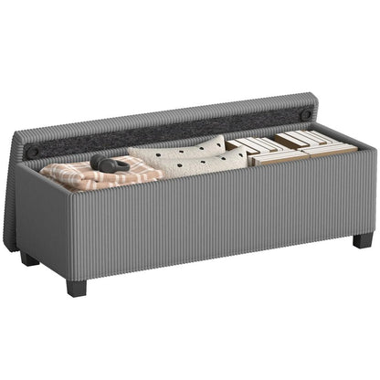 HOMCOM 84L Corduroy Storage Ottoman - Grey Additional View 10