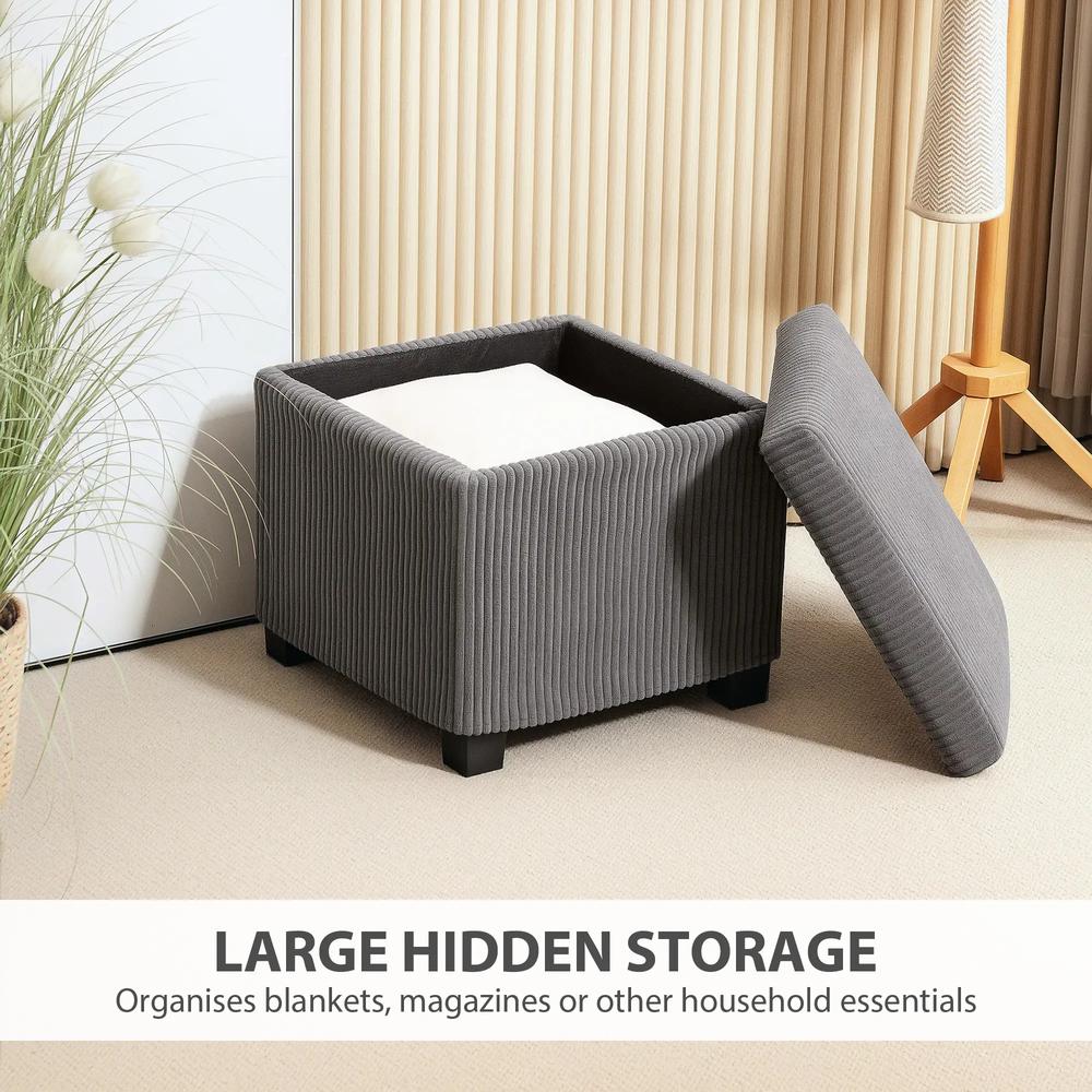 HOMCOM Storage Ottoman Bench, Corduroy Storage Chest Box with Wooden Legs, 40cm Bed End Bench for Living Room, Bedroom, Entryway Additional View 16