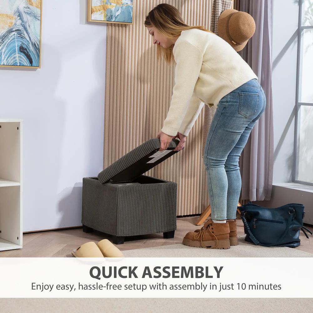 HOMCOM Storage Ottoman Bench, Corduroy Storage Chest Box with Wooden Legs, 40cm Bed End Bench for Living Room, Bedroom, Entryway Additional View 18