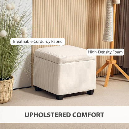 HOMCOM Storage Ottoman Bench, Corduroy Storage Chest Box with Wooden Legs, 40cm Bed End Bench for Living Room, Bedroom, Entryway Additional View 4