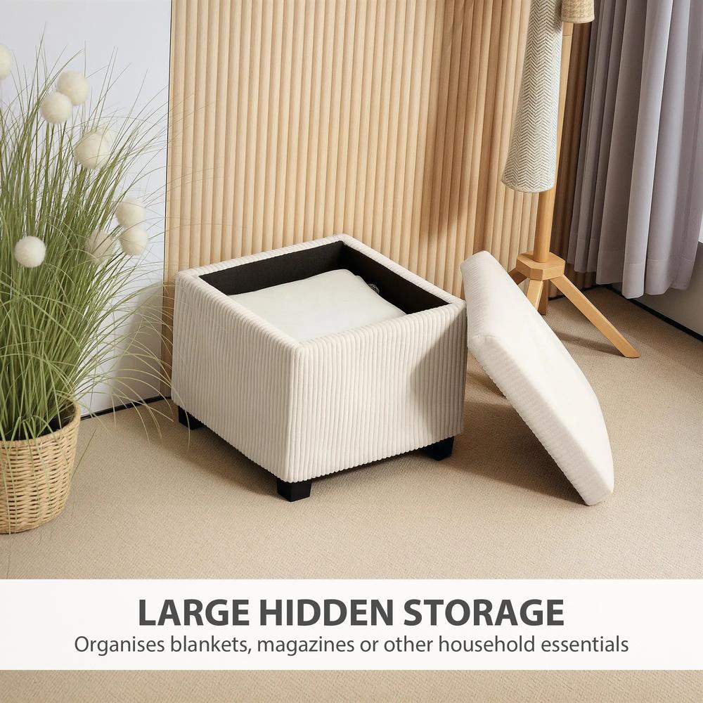 HOMCOM Storage Ottoman Bench, Corduroy Storage Chest Box with Wooden Legs, 40cm Bed End Bench for Living Room, Bedroom, Entryway Additional View 5
