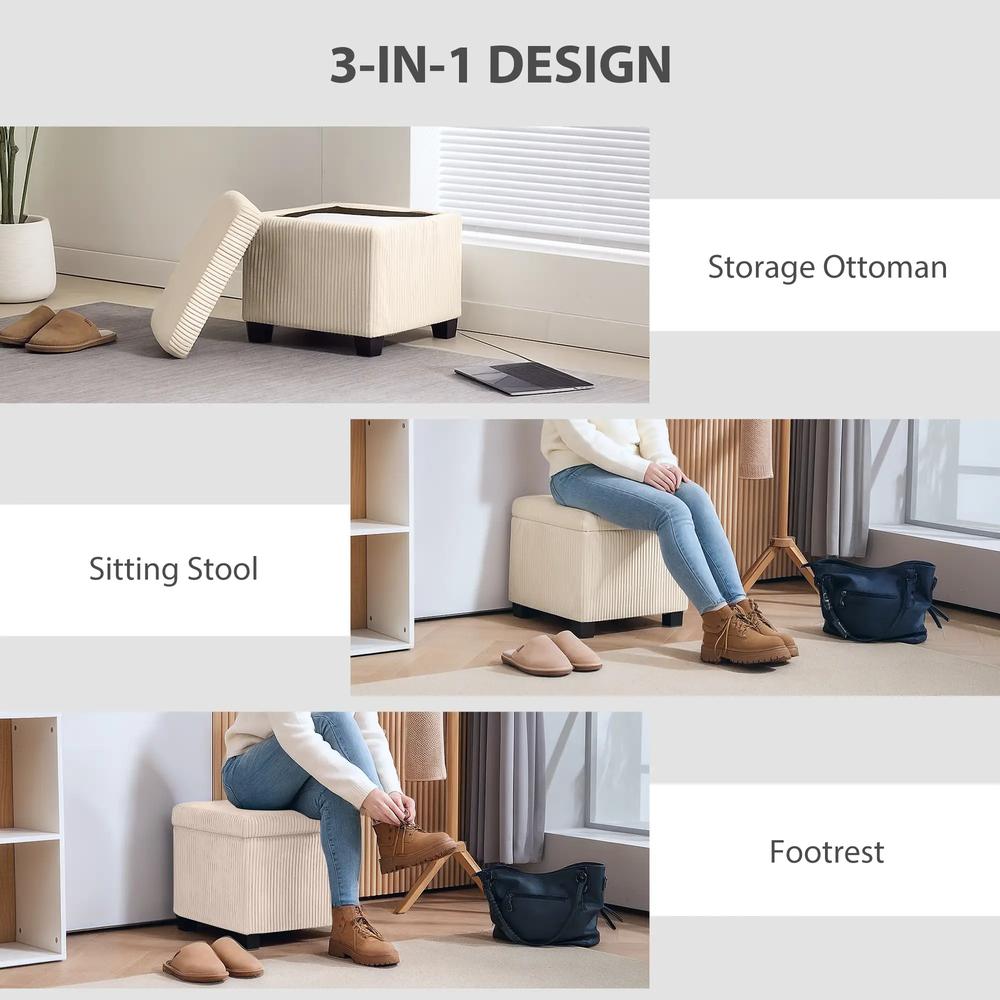 HOMCOM Storage Ottoman Bench, Corduroy Storage Chest Box with Wooden Legs, 40cm Bed End Bench for Living Room, Bedroom, Entryway Additional View 6