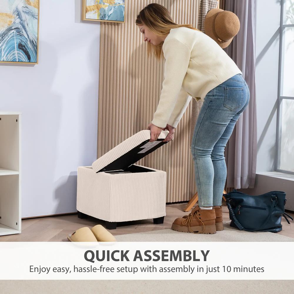 HOMCOM Storage Ottoman Bench, Corduroy Storage Chest Box with Wooden Legs, 40cm Bed End Bench for Living Room, Bedroom, Entryway Additional View 7