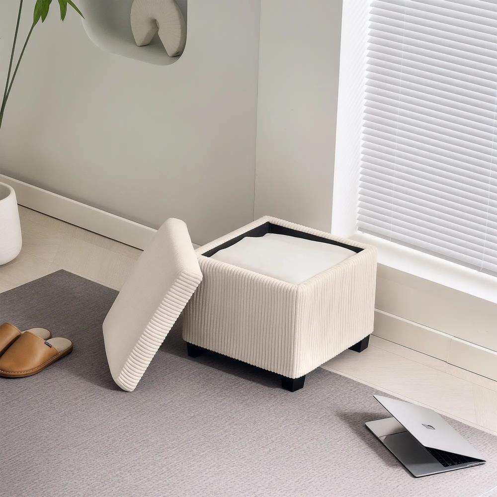HOMCOM Storage Ottoman Bench, Corduroy Storage Chest Box with Wooden Legs, 40cm Bed End Bench for Living Room, Bedroom, Entryway Additional View 8