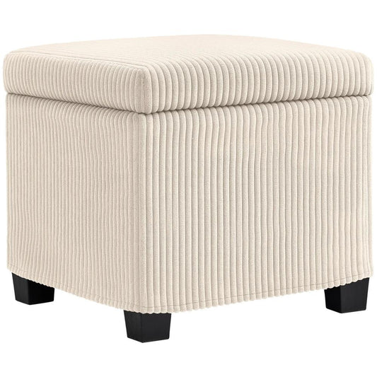 HOMCOM Storage Ottoman Bench, Corduroy Storage Chest Box with Wooden Legs, 40cm Bed End Bench for Living Room, Bedroom, Entryway