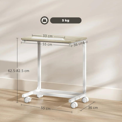 HOMCOM C-Shaped Sofa Side Table, Height Adjustable Overbed Table with Tilting Desktop, Mobile Laptop Desk for Living Room Bedroom, Oak and White Additional View 3