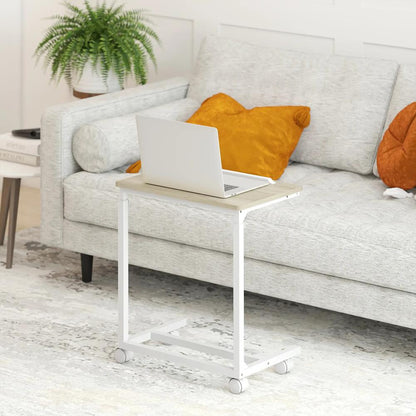 HOMCOM C-Shaped Sofa Side Table, Height Adjustable Overbed Table with Tilting Desktop, Mobile Laptop Desk for Living Room Bedroom, Oak and White Additional View 7