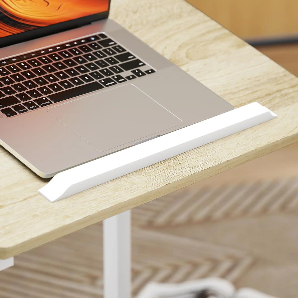HOMCOM C-Shaped Sofa Side Table, Height Adjustable Overbed Table with Tilting Desktop, Mobile Laptop Desk for Living Room Bedroom, Oak and White Additional View 9