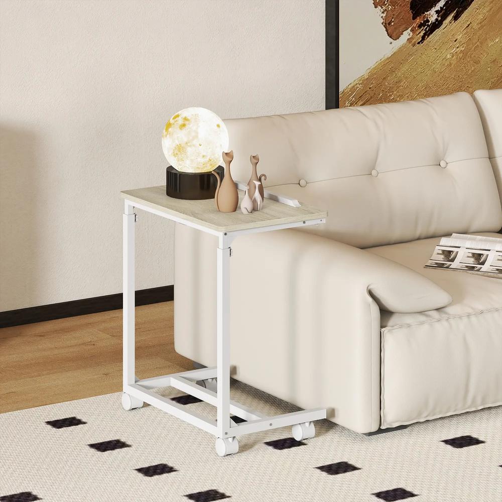 HOMCOM C-Shaped Sofa Side Table, Height Adjustable Overbed Table with Tilting Desktop, Mobile Laptop Desk for Living Room Bedroom, Oak and White Additional View 10