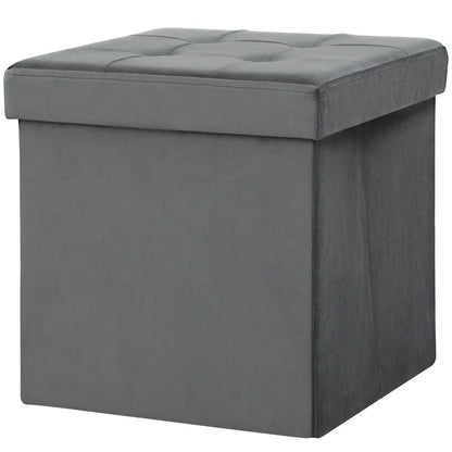 HOMCOM Foldable Velvet-Feel Storage Ottoman - Grey Additional View 11