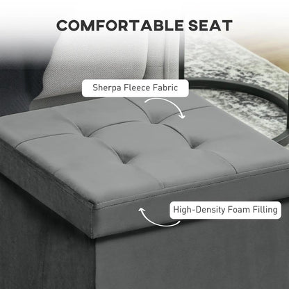 HOMCOM Foldable Velvet-Feel Storage Ottoman - Grey Additional View 5