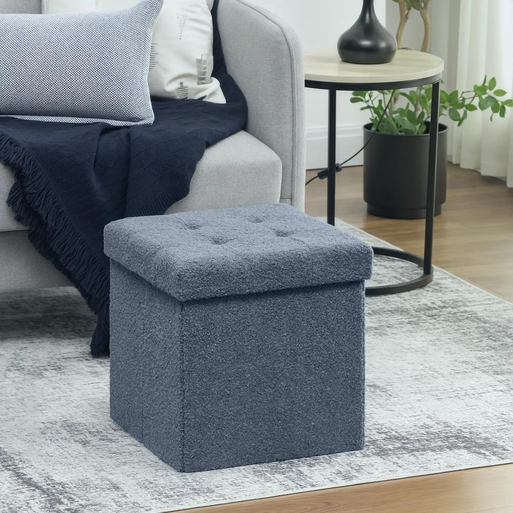 HOMCOM Foldable Sherpa Fleece Storage Ottoman Additional View 2