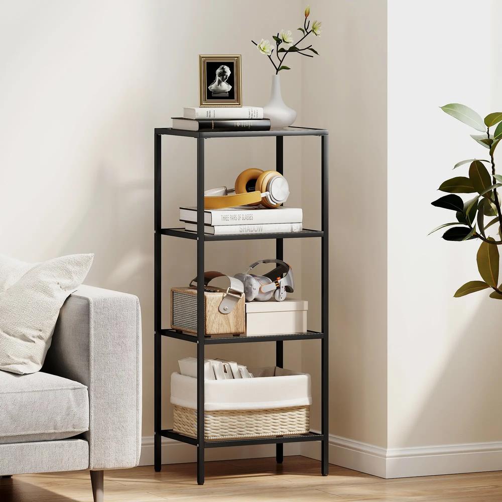 HOMCOM 4-Tier Shelving Unit, Glass Shelf, Vertical Storage Shelf for Living Room, Home Office, Bedroom, Bathroom Additional View 2