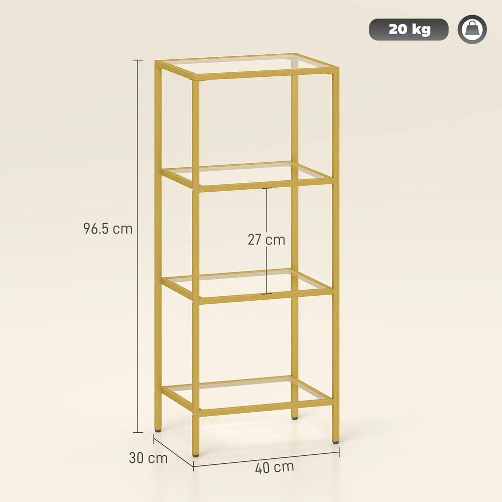 HOMCOM 4-Tier Shelving Unit, Glass Shelf, Vertical Storage Shelf for Living Room, Home Office, Bedroom, Bathroom Additional View 14