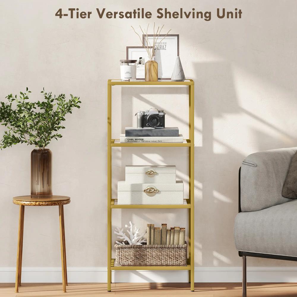 HOMCOM 4-Tier Shelving Unit, Glass Shelf, Vertical Storage Shelf for Living Room, Home Office, Bedroom, Bathroom Additional View 15