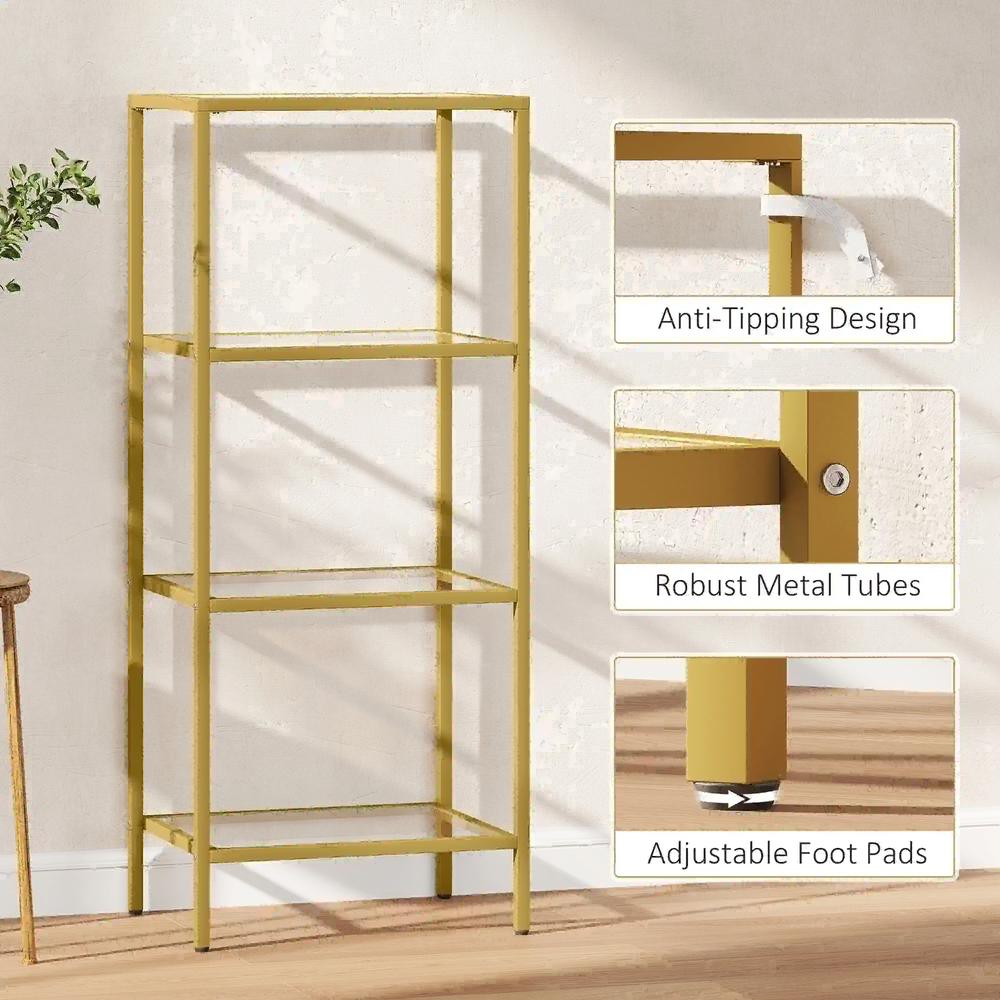 HOMCOM 4-Tier Shelving Unit, Glass Shelf, Vertical Storage Shelf for Living Room, Home Office, Bedroom, Bathroom Additional View 17
