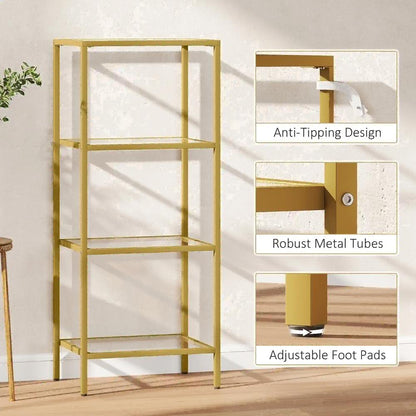 HOMCOM 4-Tier Shelving Unit, Glass Shelf, Vertical Storage Shelf for Living Room, Home Office, Bedroom, Bathroom Additional View 17