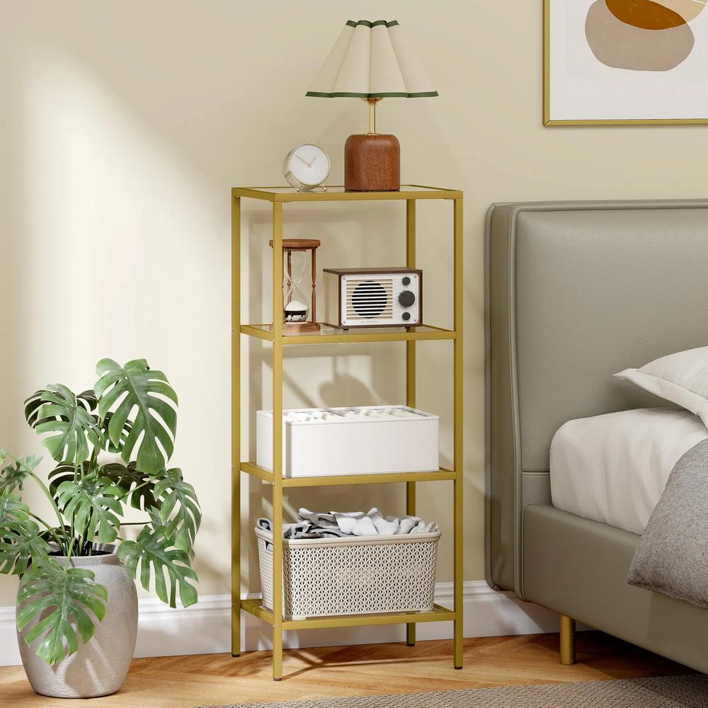 HOMCOM 4-Tier Shelving Unit, Glass Shelf, Vertical Storage Shelf for Living Room, Home Office, Bedroom, Bathroom Additional View 19