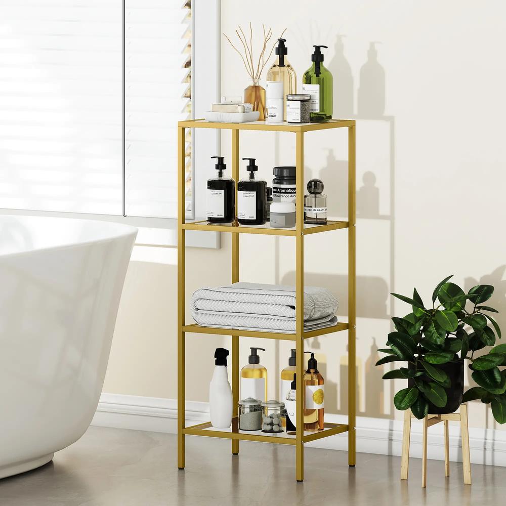 HOMCOM 4-Tier Shelving Unit, Glass Shelf, Vertical Storage Shelf for Living Room, Home Office, Bedroom, Bathroom Additional View 20
