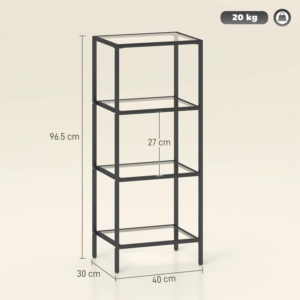 HOMCOM 4-Tier Shelving Unit, Glass Shelf, Vertical Storage Shelf for Living Room, Home Office, Bedroom, Bathroom Additional View 3
