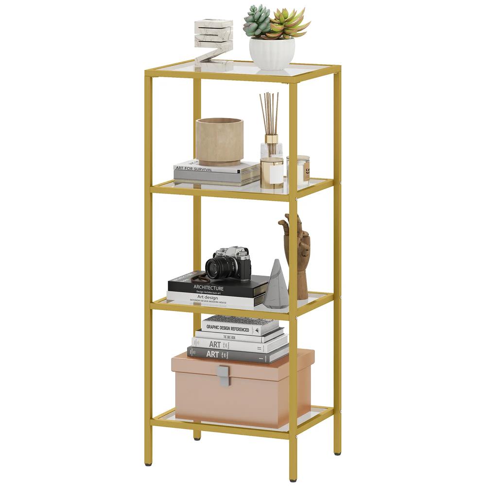 HOMCOM 4-Tier Shelving Unit, Glass Shelf, Vertical Storage Shelf for Living Room, Home Office, Bedroom, Bathroom Additional View 22