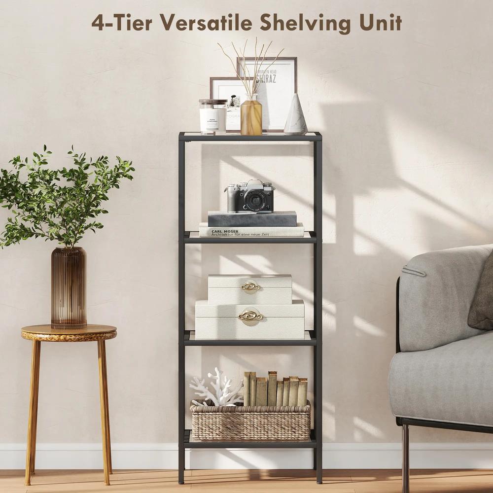 HOMCOM 4-Tier Shelving Unit, Glass Shelf, Vertical Storage Shelf for Living Room, Home Office, Bedroom, Bathroom Additional View 4