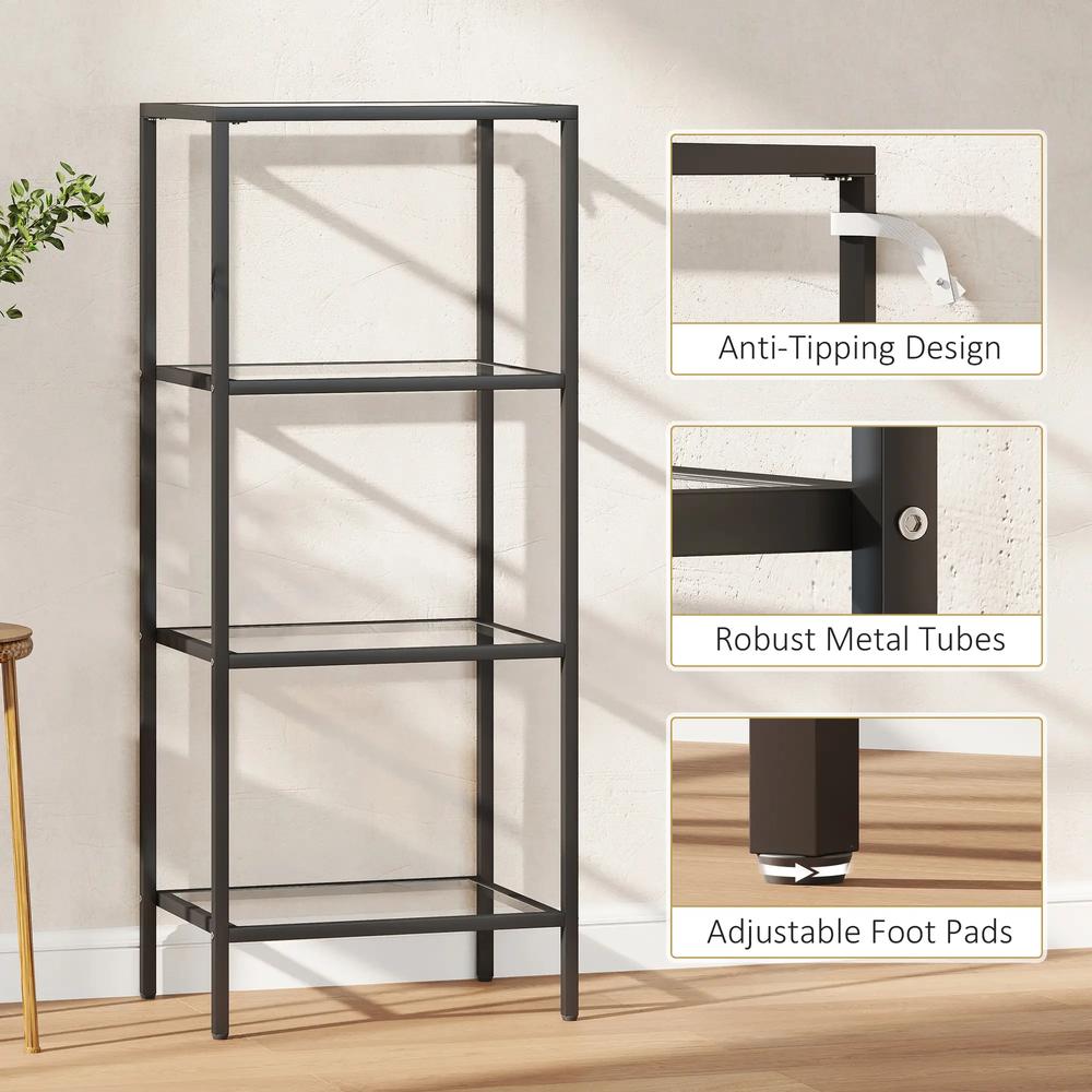 HOMCOM 4-Tier Shelving Unit, Glass Shelf, Vertical Storage Shelf for Living Room, Home Office, Bedroom, Bathroom Additional View 6