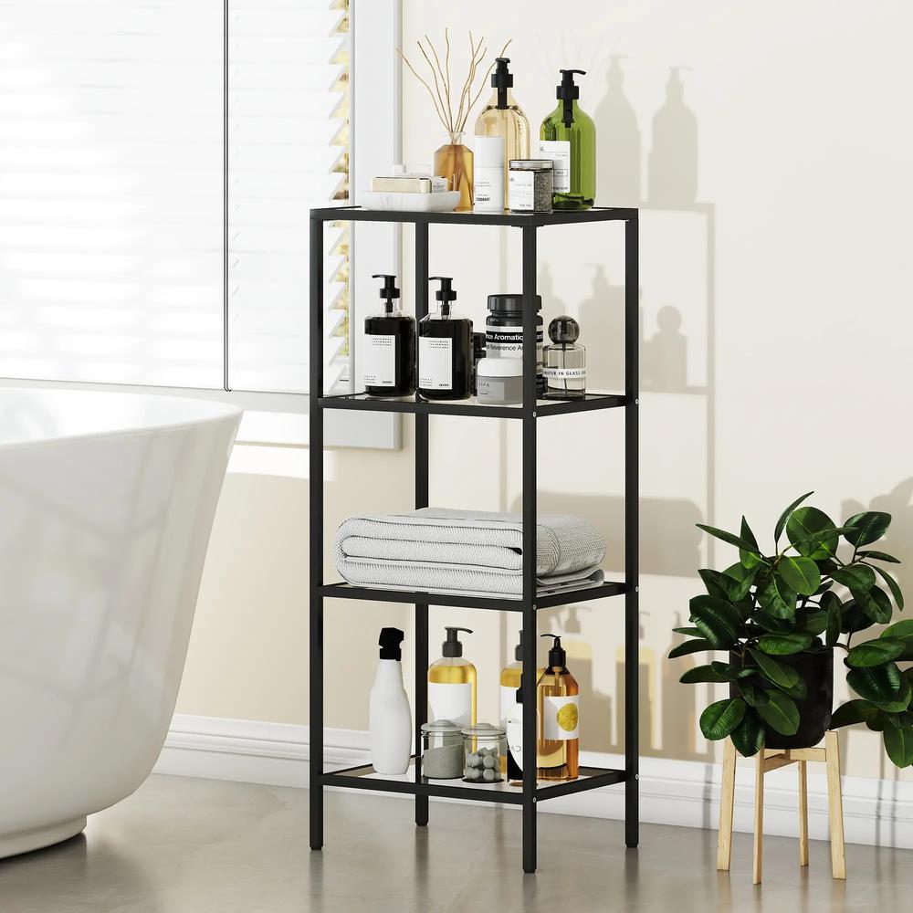 HOMCOM 4-Tier Shelving Unit, Glass Shelf, Vertical Storage Shelf for Living Room, Home Office, Bedroom, Bathroom Additional View 9