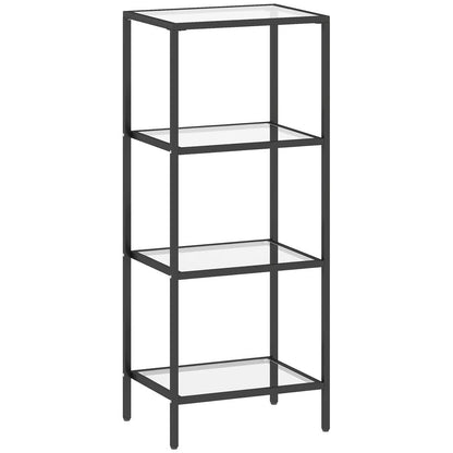 HOMCOM 4-Tier Shelving Unit, Glass Shelf, Vertical Storage Shelf for Living Room, Home Office, Bedroom, Bathroom