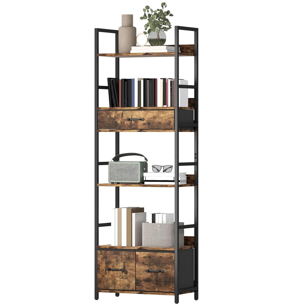HOMCOM Industrial Style Bookcase, with 4 Shelves and 3 Fabric Drawers Additional View 11