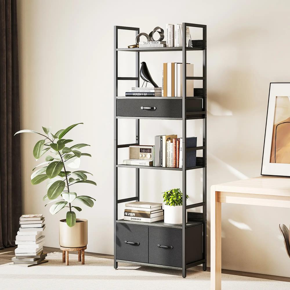 HOMCOM Industrial Style Bookcase, with 4 Shelves and 3 Fabric Drawers Additional View 13