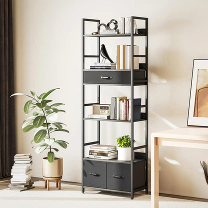 HOMCOM Industrial Style Bookcase, with 4 Shelves and 3 Fabric Drawers Additional View 13