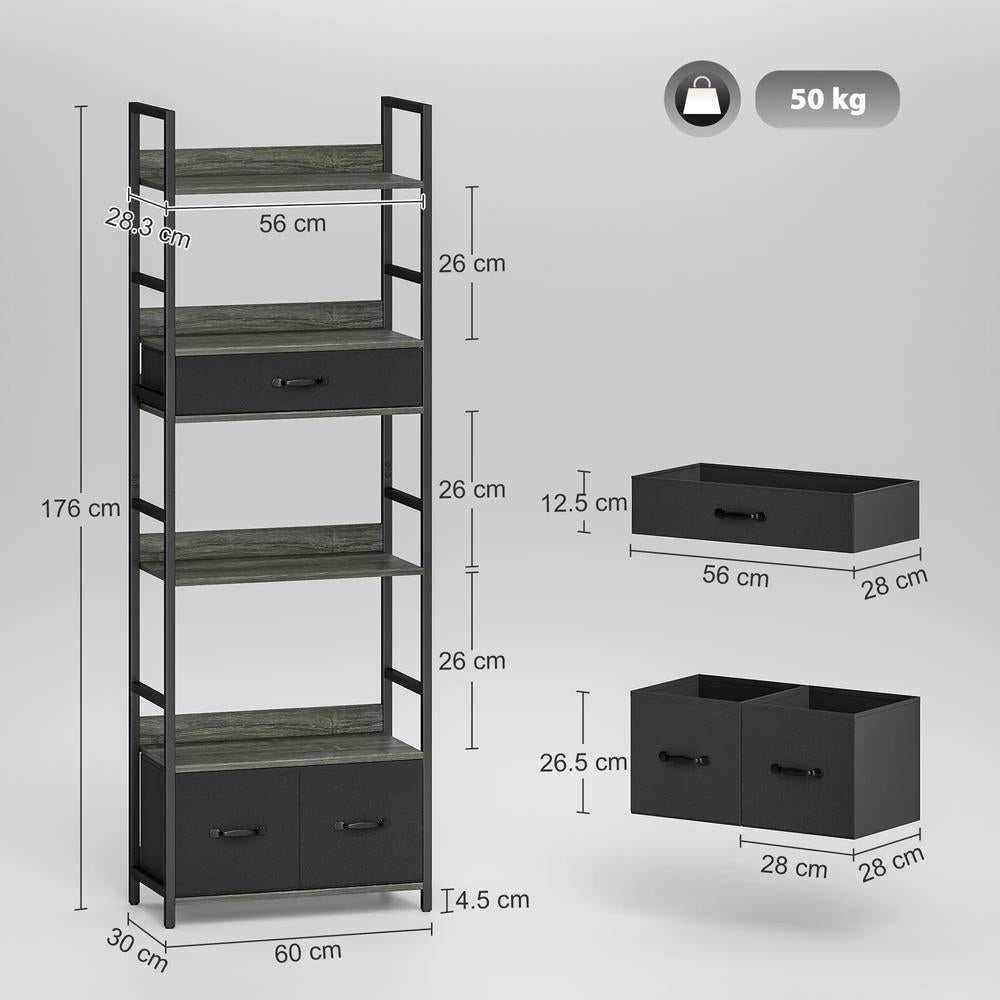 HOMCOM Industrial Style Bookcase, with 4 Shelves and 3 Fabric Drawers Additional View 14