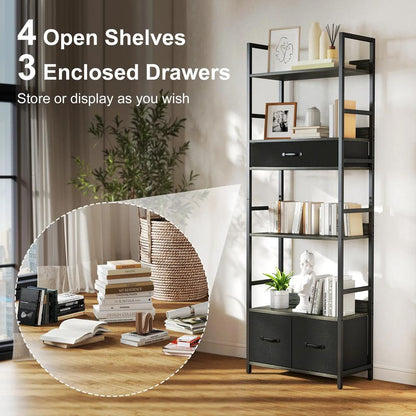 HOMCOM Industrial Style Bookcase, with 4 Shelves and 3 Fabric Drawers Additional View 15