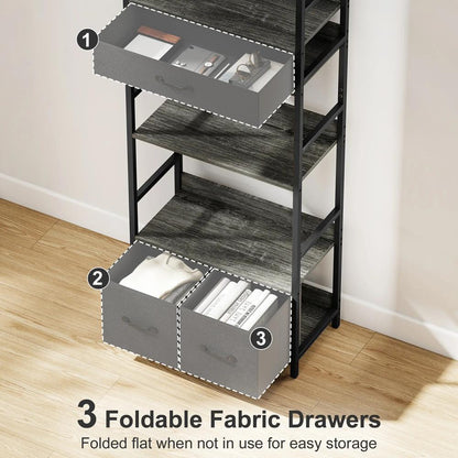 HOMCOM Industrial Style Bookcase, with 4 Shelves and 3 Fabric Drawers Additional View 16