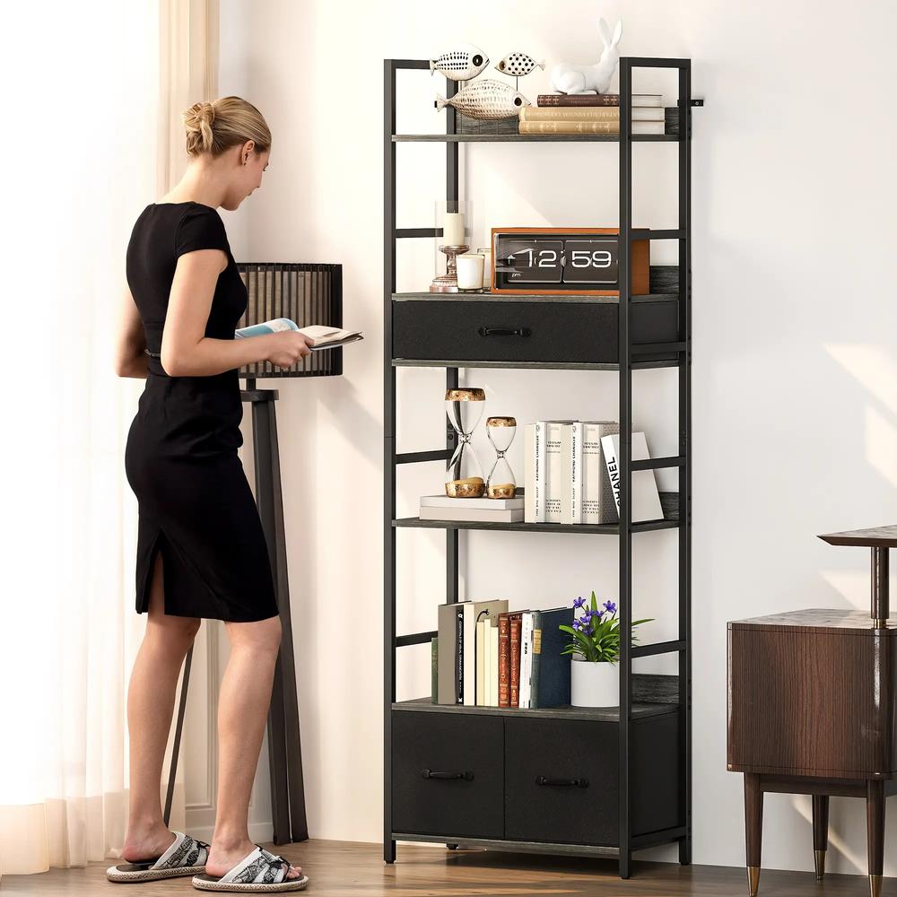 HOMCOM Industrial Style Bookcase, with 4 Shelves and 3 Fabric Drawers Additional View 18