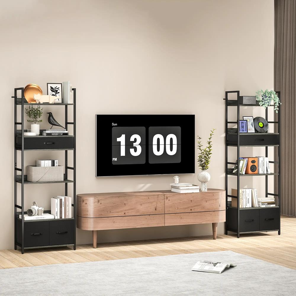 HOMCOM Industrial Style Bookcase, with 4 Shelves and 3 Fabric Drawers Additional View 19