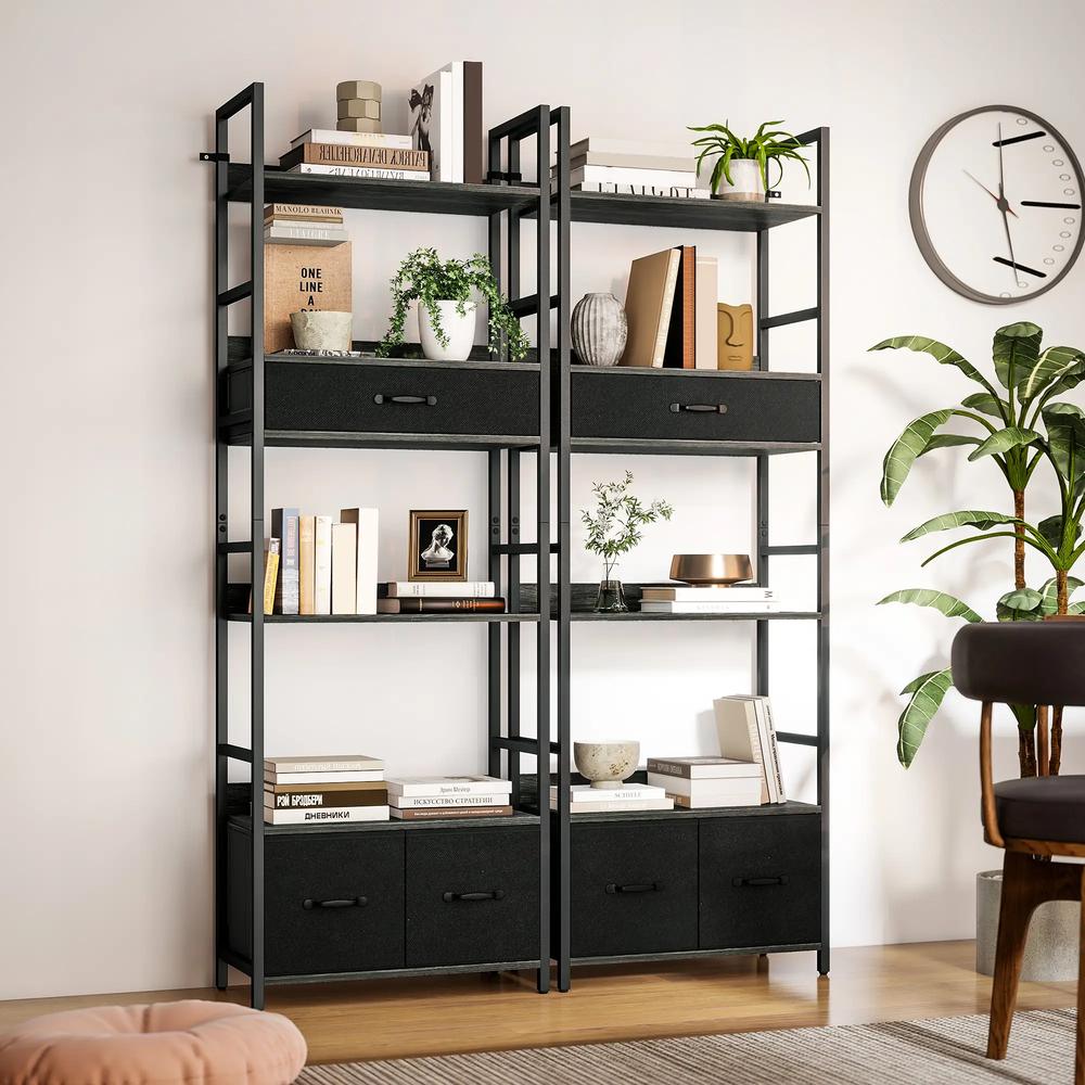 HOMCOM Industrial Style Bookcase, with 4 Shelves and 3 Fabric Drawers Additional View 20