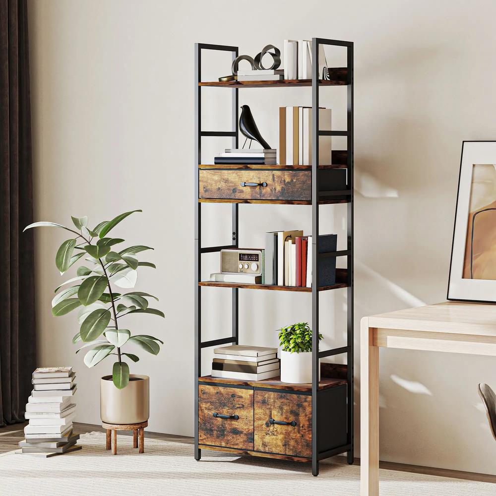HOMCOM Industrial Style Bookcase, with 4 Shelves and 3 Fabric Drawers Additional View 2